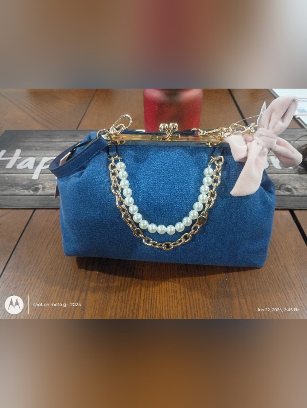Juicy Couture Kisslock Denim  Pearl-Trim Satchel